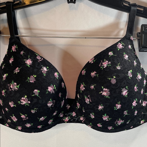 PINK Victoria's Secret Black Bra with Pink Floral Design - Picture 2 of 10